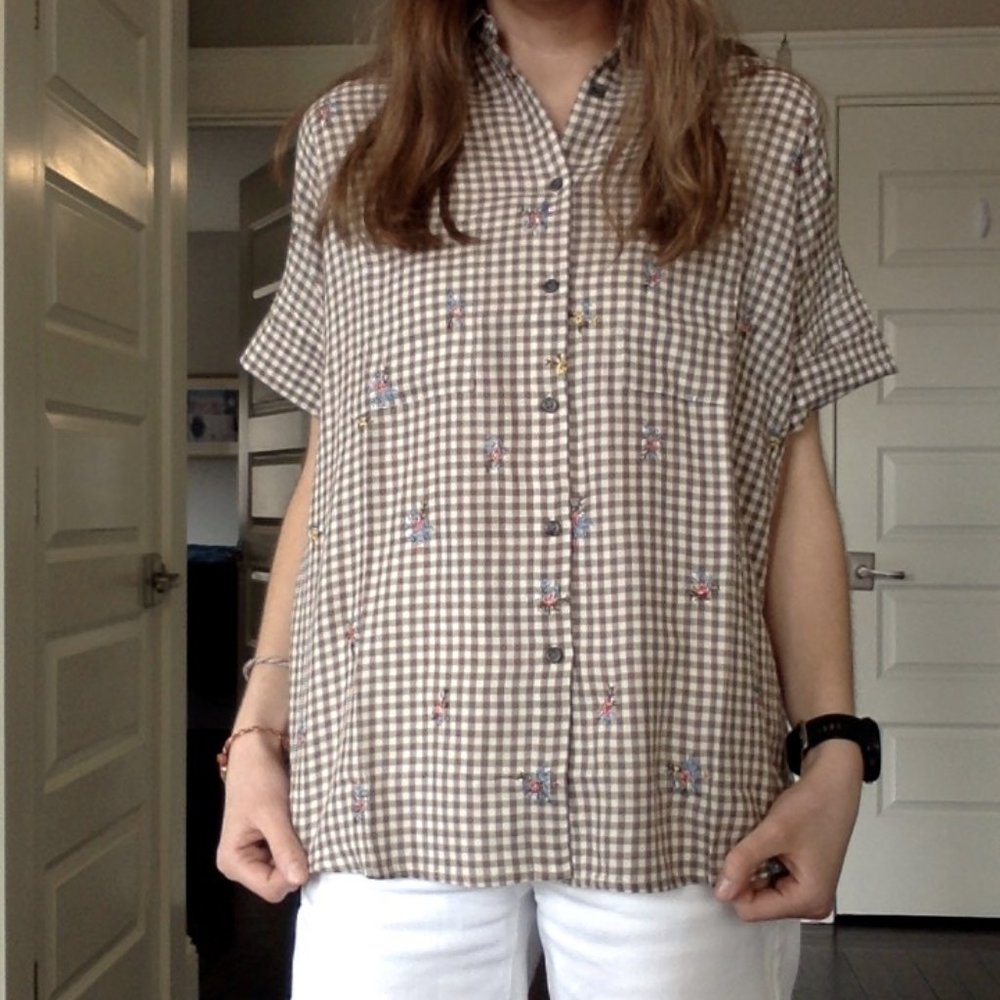 NWT Floral embroidered gingham shirt from Madewell
